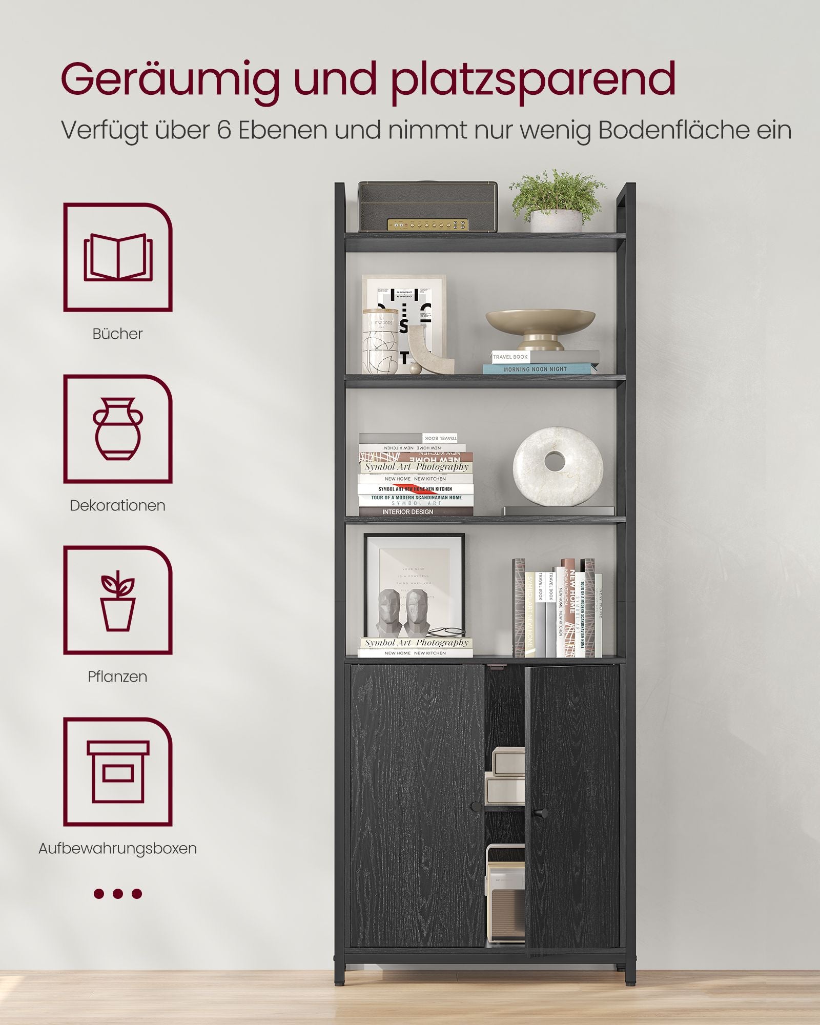 Bücherregal 24 x 60 x 159,5 cm Ebenholz schwarz-ink-schwarz schwarz