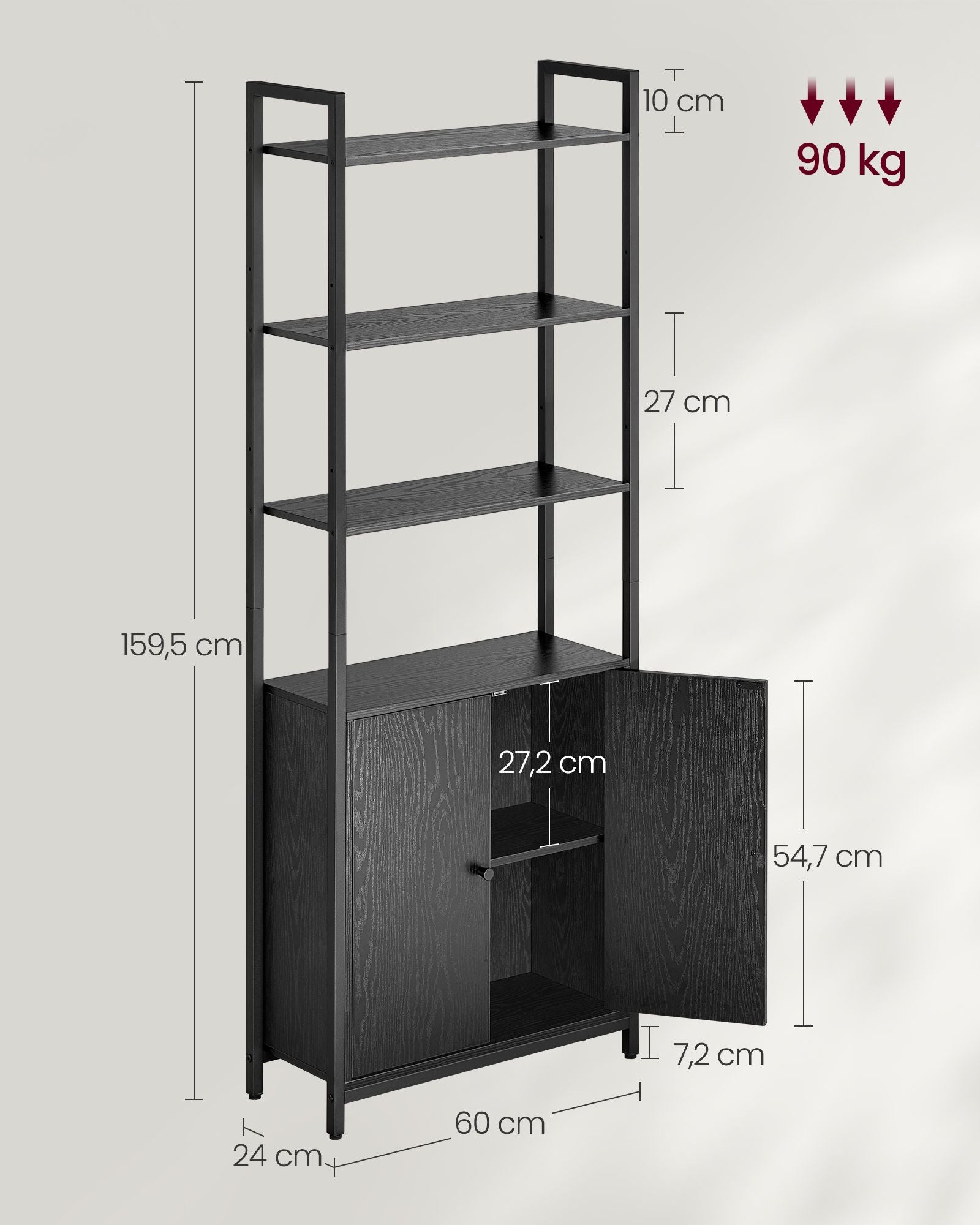 Bücherregal 24 x 60 x 159,5 cm Ebenholz schwarz-ink-schwarz schwarz