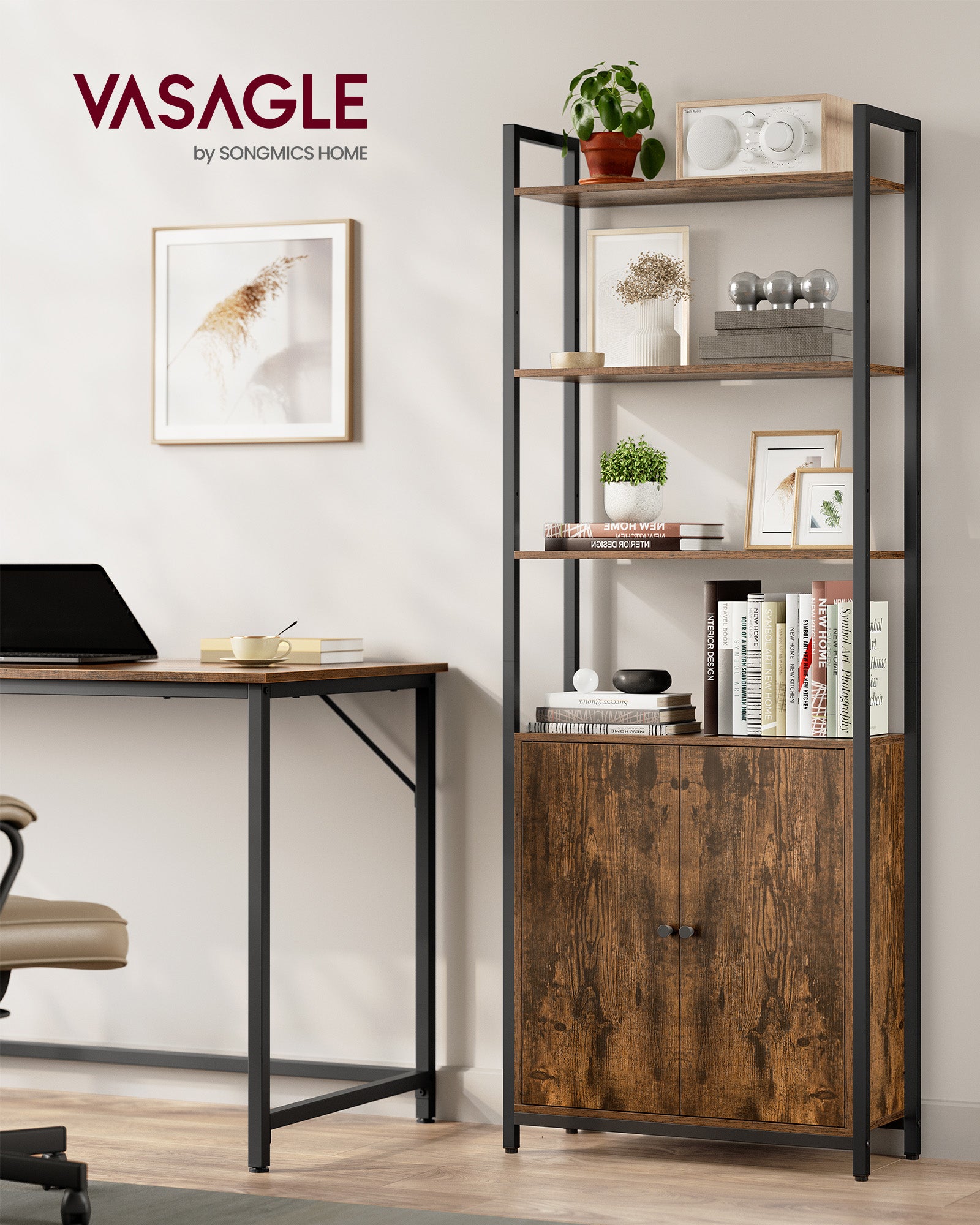 Bücherregal 24 x 60 x 159,5 cm Vintage Brown-Ink-Schwarz schwarz