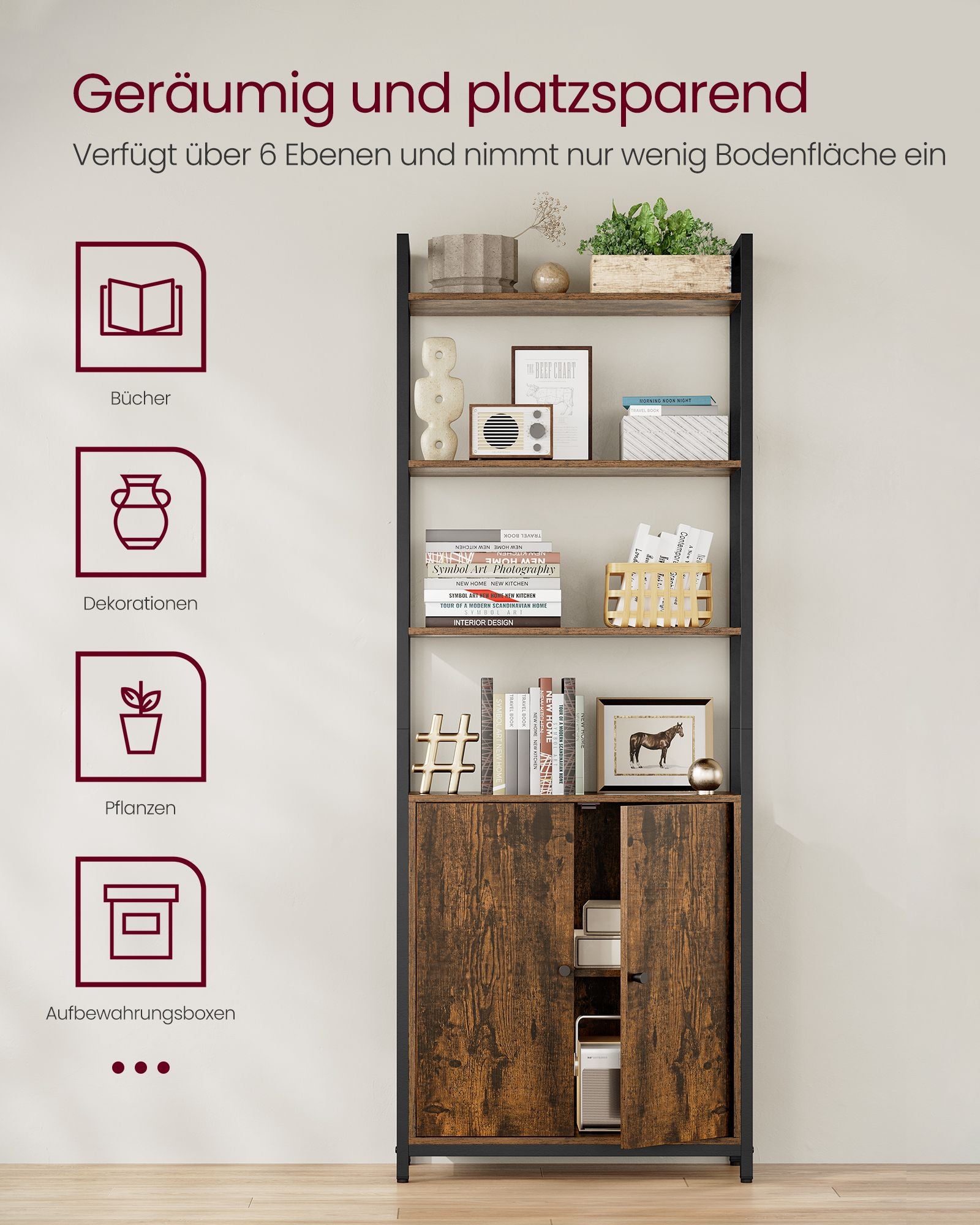 Bücherregal 24 x 60 x 159,5 cm Vintage Brown-Ink-Schwarz schwarz