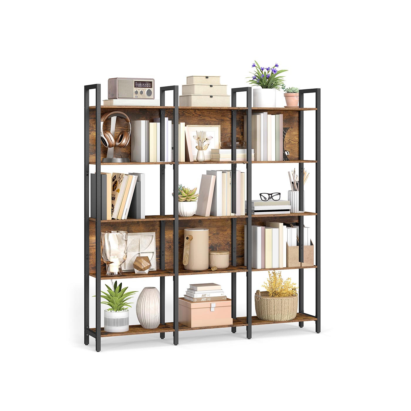 Buchregal - Wohnzimmerschrank - Holzbretter - Metallrahmen - Brown