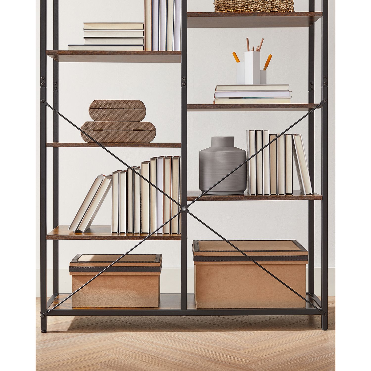 Bücherregal - Dekorationsschrank - Aufbewahrungsschrank - Vintage Brown / Schwarz