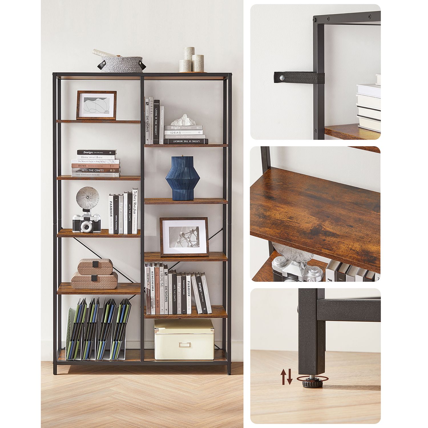 Bücherregal - Dekorationsschrank - Aufbewahrungsschrank - Vintage Brown / Schwarz