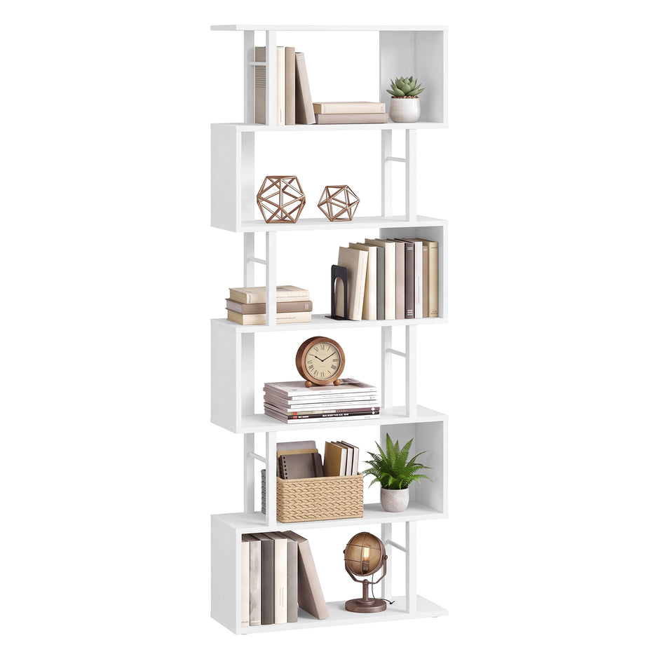 Boekenkast - S-vormige Roomdivider met 7 Ebenen - Wit en matzwart - 60 x 24 x 190,5 cm