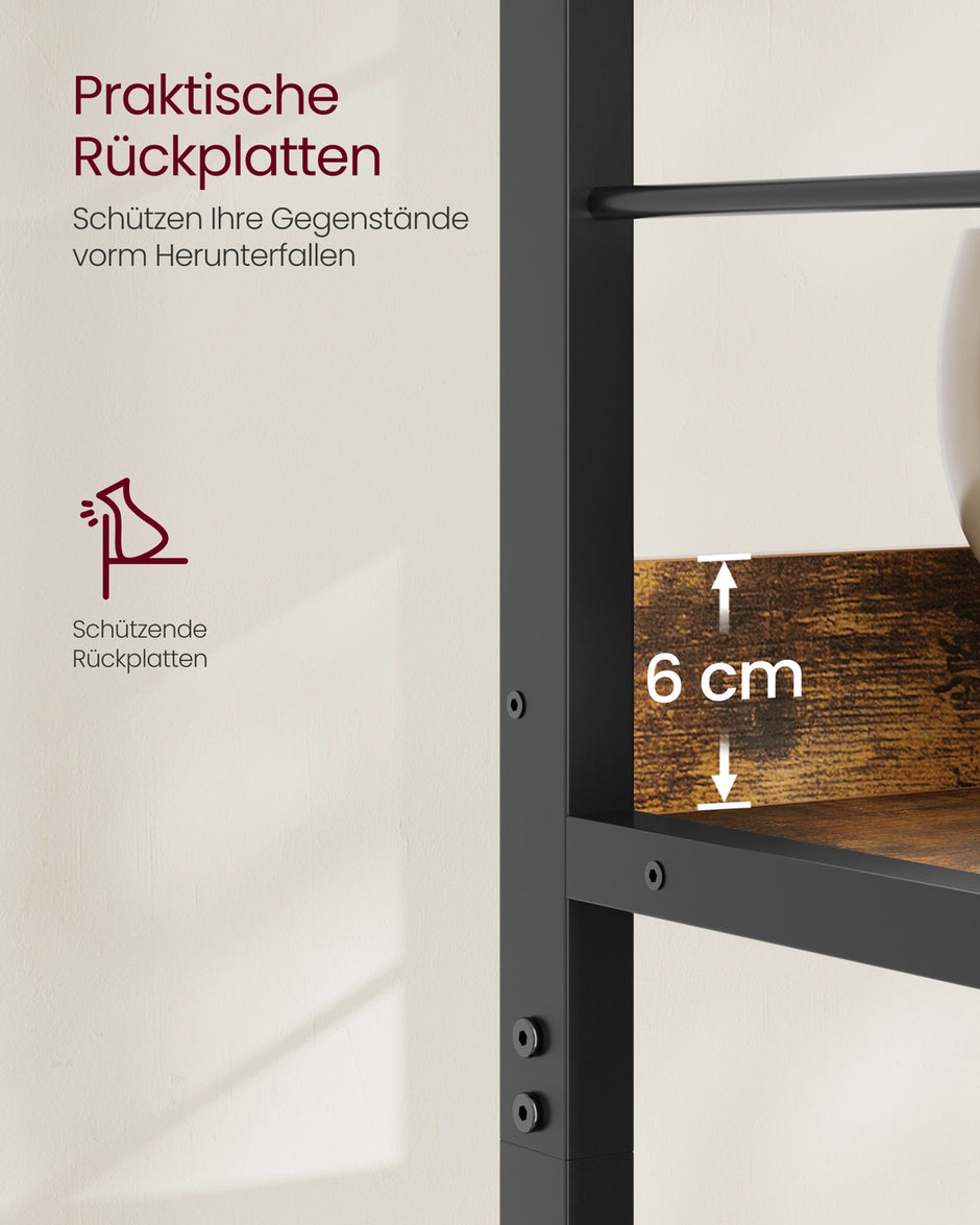 Plank - 30 x 60 x 114 cm - 6 vakken - vintage bruin/inktzwart - 45 kg maximale belasting
