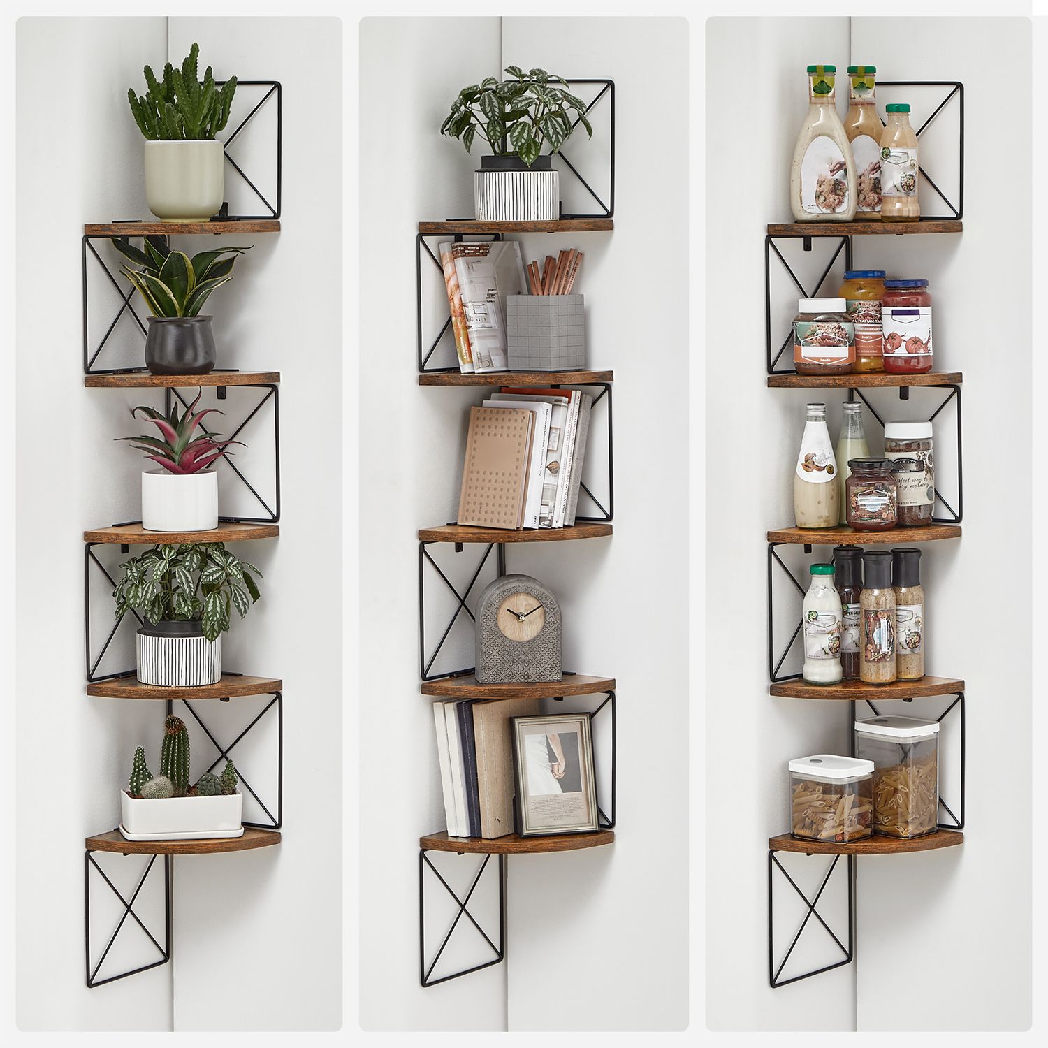 Eckbrett - Wandregal - Bücherregal - 5 Level - braun / schwarz