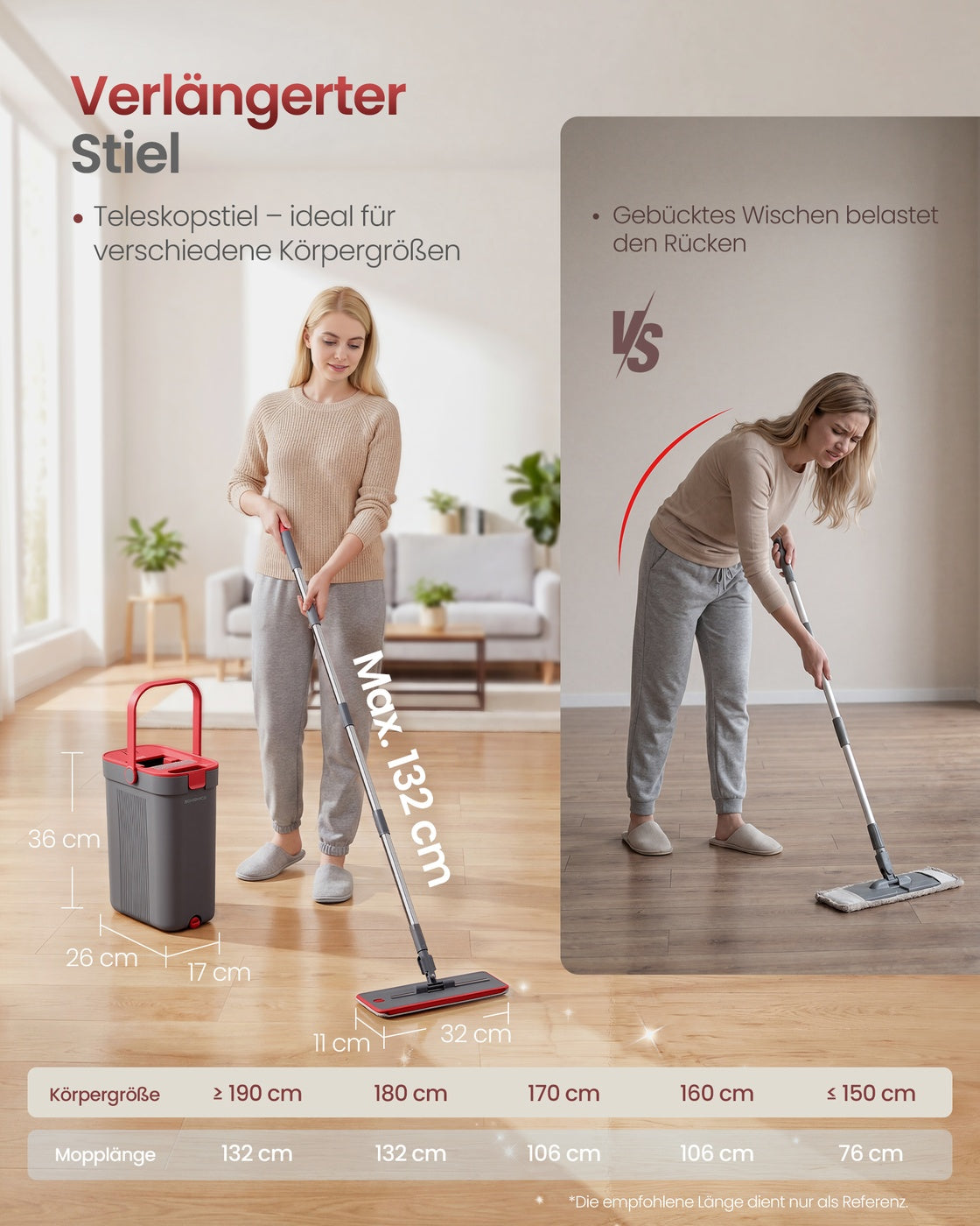 Dweilset met Emmer - 1 Microvezelhoes - Gescheiden Waterkamers - Grijs-Rood