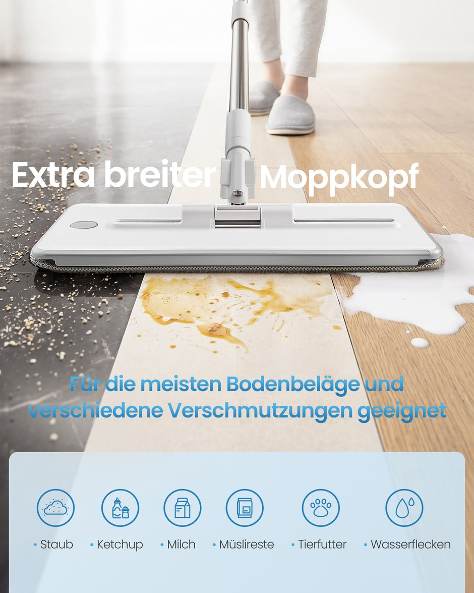 Dweilset met Emmer - 4 Microvezelhoezen - Gescheiden Waterkamers - Wit-Grijs