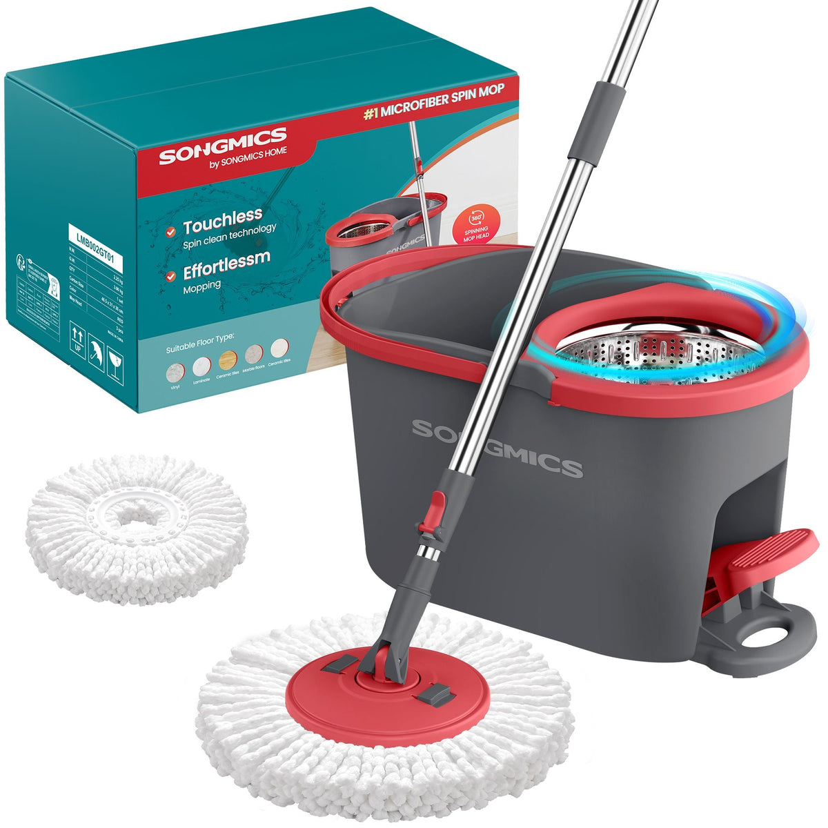 Spin Mop Set - With Wringer Bucket and Pads