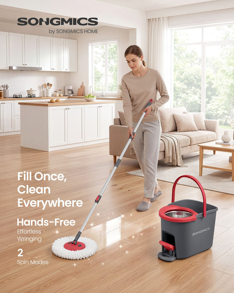 Spin Mop Set - With Wringer Bucket and Pads