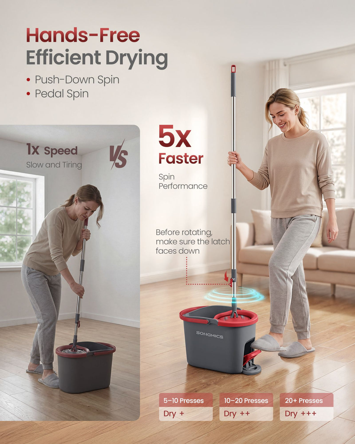 Spin Mop Set - With Wringer Bucket and Pads