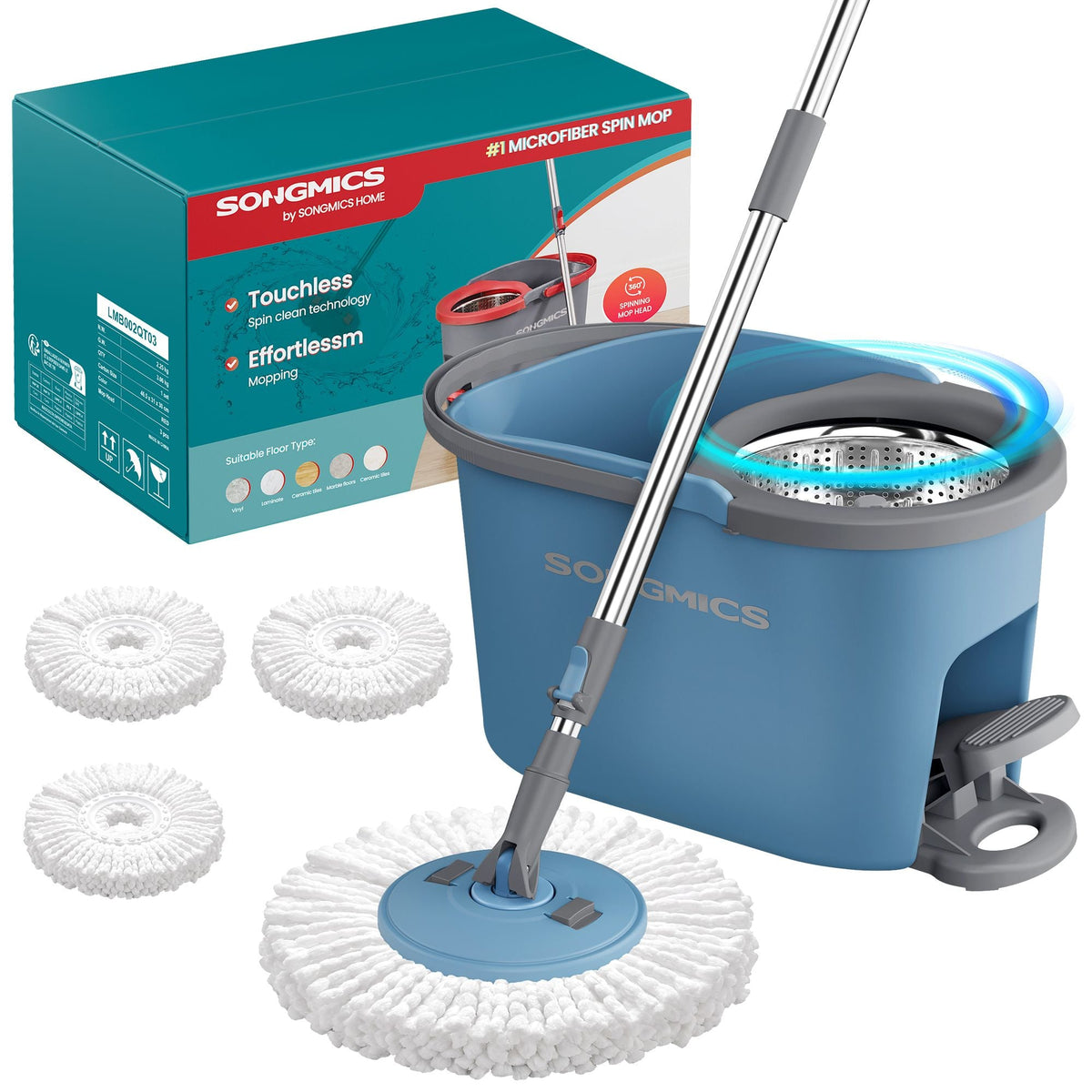 Spin Mop Set - With Wringer Bucket and Pads
