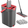 Dweilset met Emmer - 3 Microvezelhoezen - Gescheiden Waterkamers - Grijs-Rood