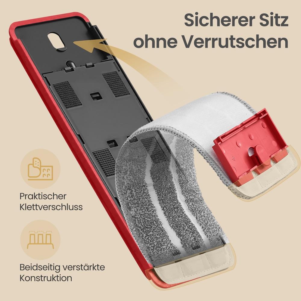 Dweilset met Emmer - 3 Microvezelhoezen - Gescheiden Waterkamers - Grijs-Rood