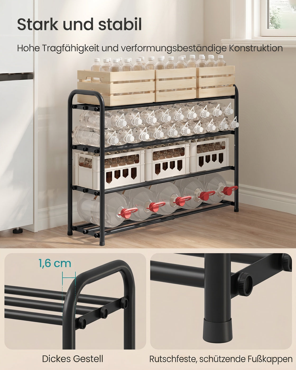 Schoenenrek – Uitschuifbaar 44-82 cm – Verstelbare Planken – Metaal – Inktzwart