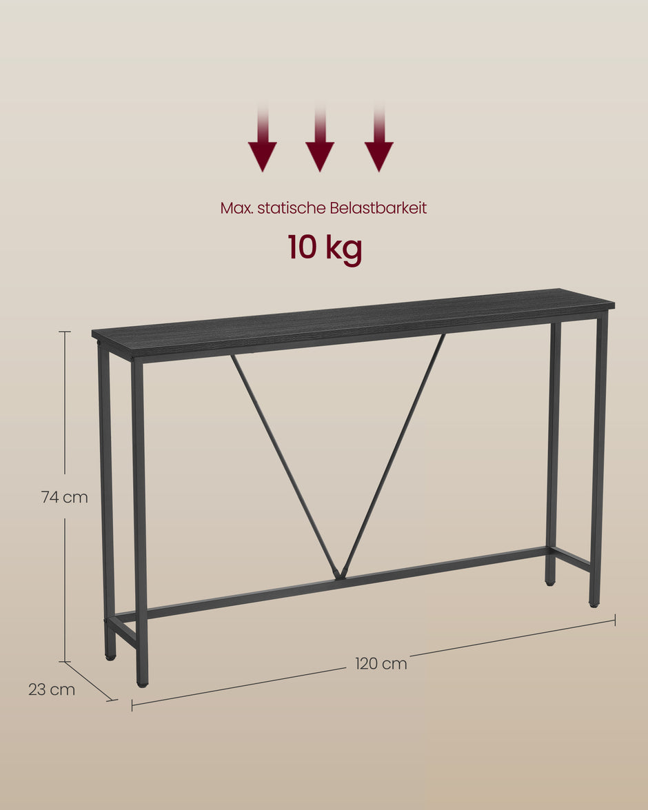 Consoletafel - 120 cm Breed - Smal - Industrieel Design - Zwart