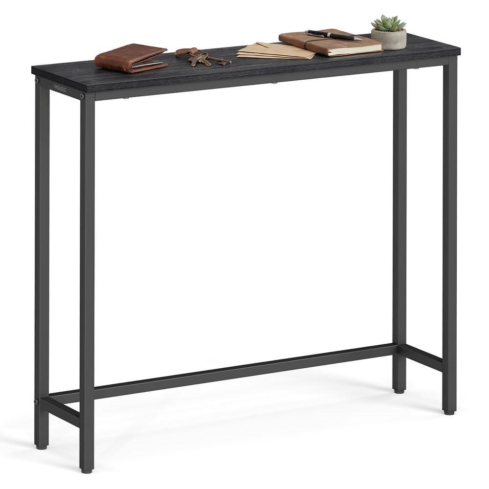 Consoletafel - 20 x 80 x 81,2 cm - tafelblad uit één stuk - eenvoudig te monteren - antracietgrijs met inktzwart - maximale belasting 25 kg