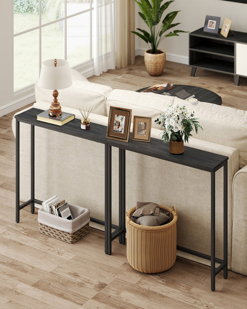 Consoletafel - 20 x 80 x 81,2 cm - tafelblad uit één stuk - eenvoudig te monteren - antracietgrijs met inktzwart - maximale belasting 25 kg