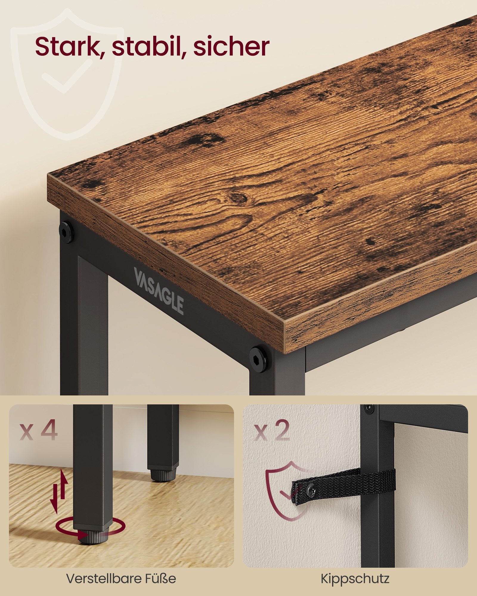 Consoletafel - 20 x 80 x 81,2 cm - blad uit één stuk - vintage bruin - maximale belasting 25 kg