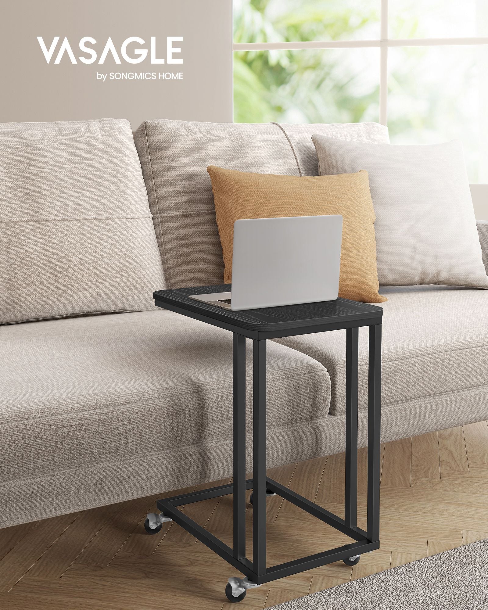 Seitenstisch-C-Form-On-Räder-Ebony Schwarz