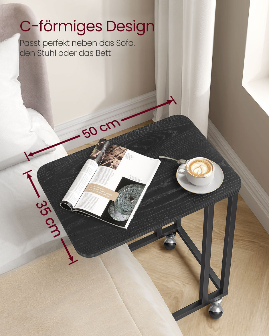 Seitenstisch-C-Form-On-Räder-Ebony Schwarz