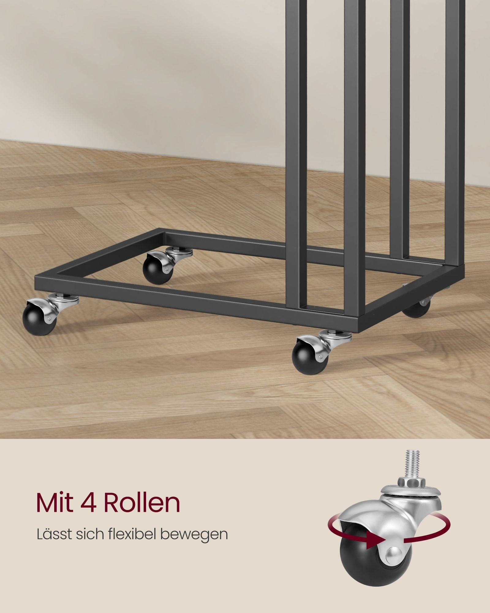 Seitenstisch-C-Form-On-Räder-Ebony Schwarz