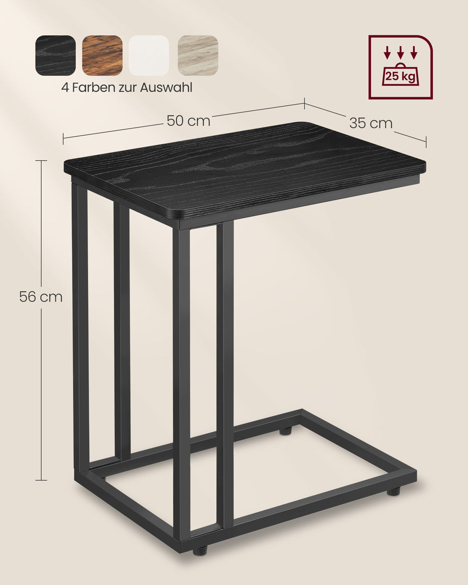 Seitenstisch-C-Form-On-Räder-Ebony Schwarz