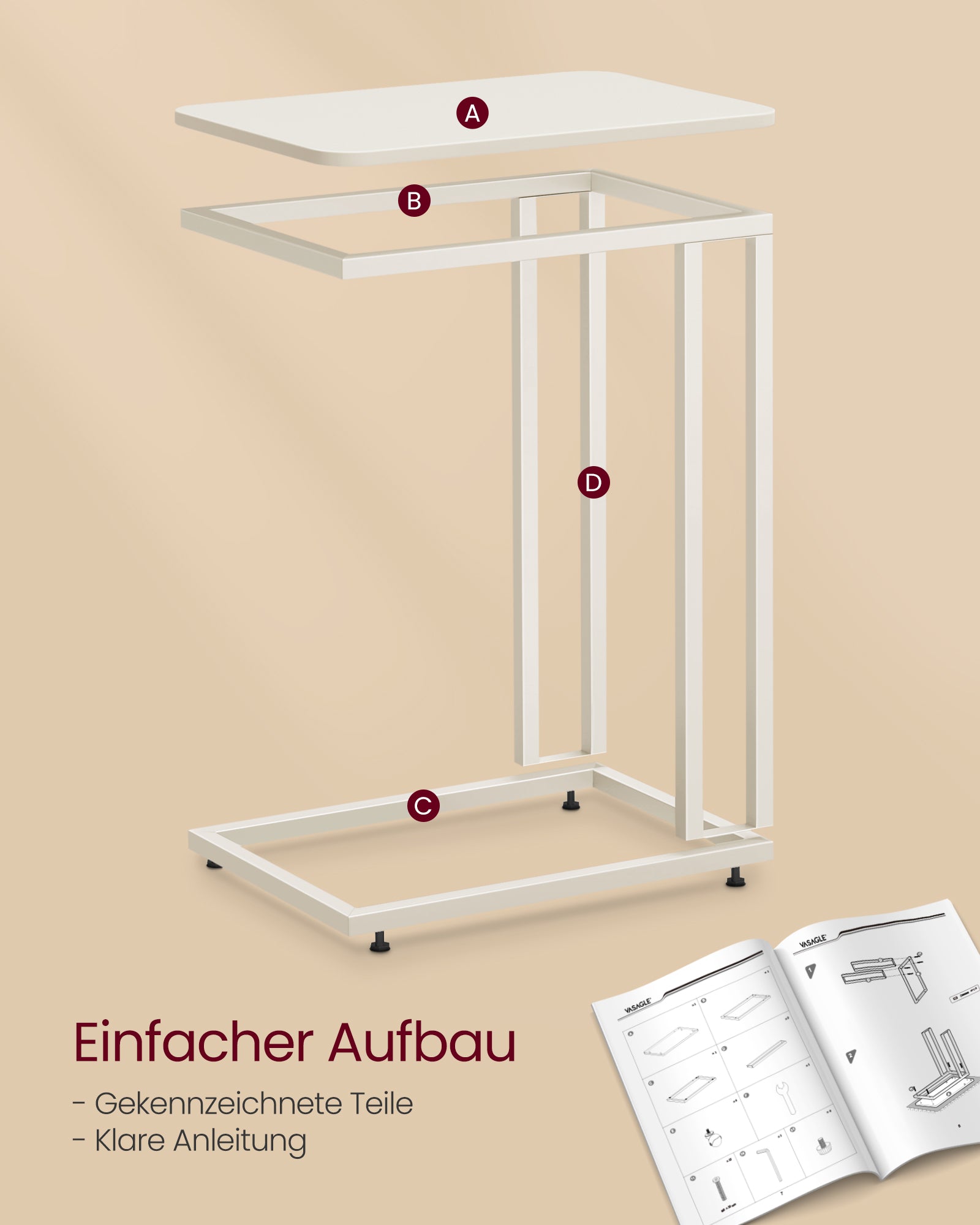 Seitenstisch-C-Auftrags-Räder-Crèmewit