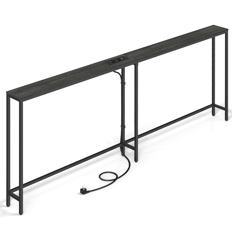 Sidetable met Laadstation – 2 Bladen – Smal – 200 x 15 x 80 cm – Zwart Houtlook