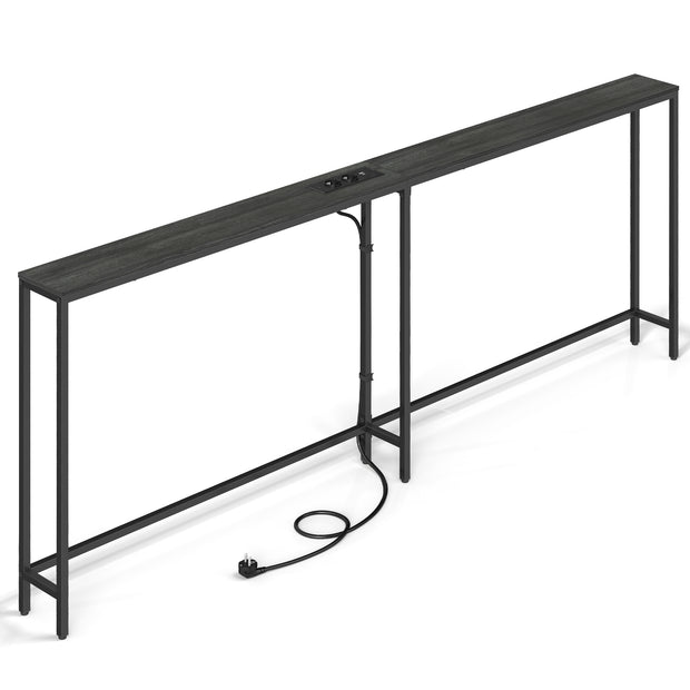 Sidetable met Laadstation – 2 Bladen – Smal – 200 x 15 x 80 cm – Zwart Houtlook
