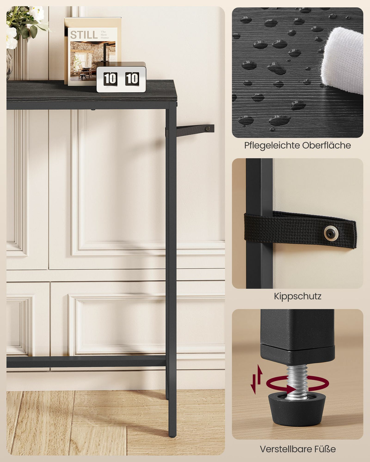Sidetable met Laadstation – 2 Bladen – Smal – 200 x 15 x 80 cm – Zwart Houtlook