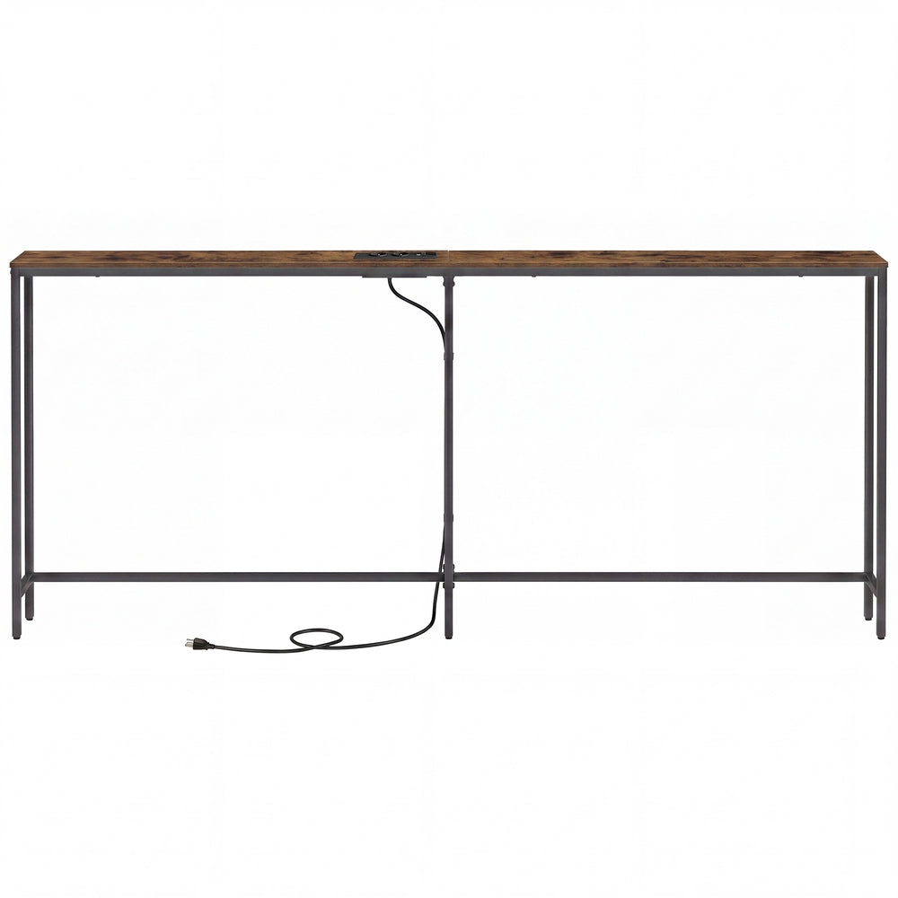 Consoletafel - 200 cm Breed - Met Oplaadstation - 2 Bladen - Bruin-Zwart