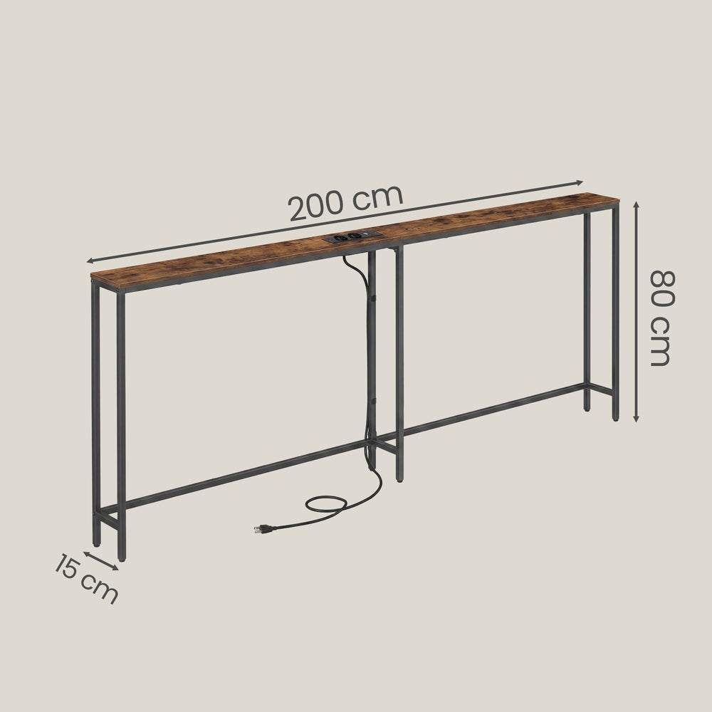 Consoletafel - 200 cm Breed - Met Oplaadstation - 2 Bladen - Bruin-Zwart