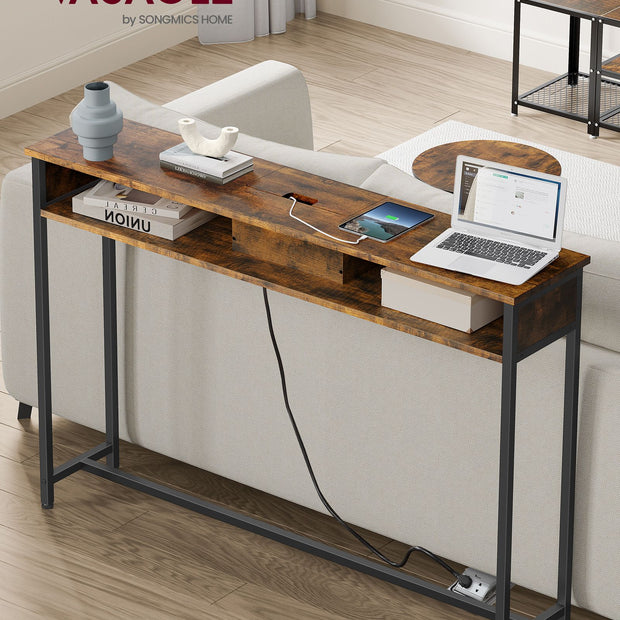 Konsolet-Tabelle mit Sockets-Space-Space-Vintage-Braun-Ink-Schwarz