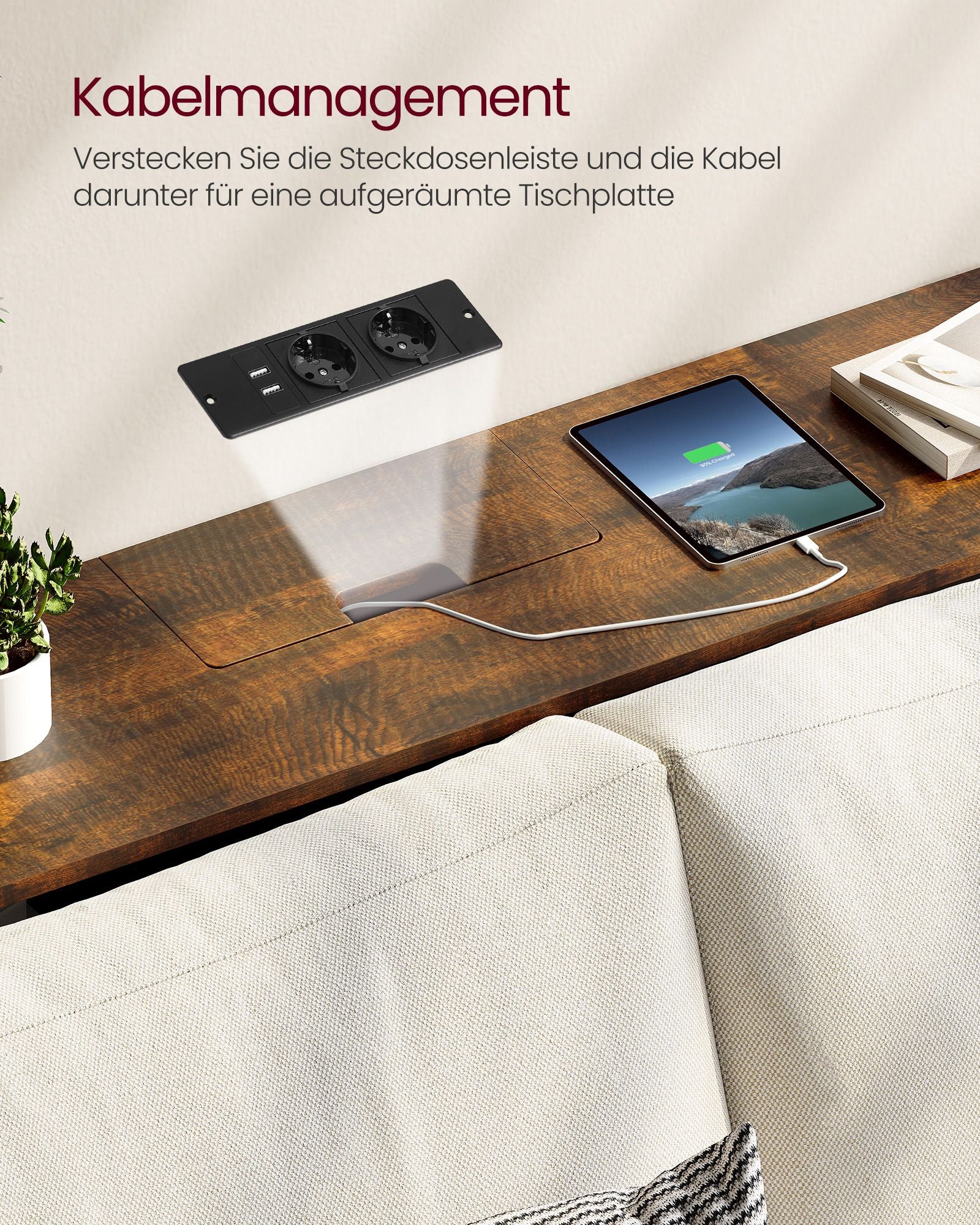 Konsolet-Tabelle mit Sockets-Space-Space-Vintage-Braun-Ink-Schwarz