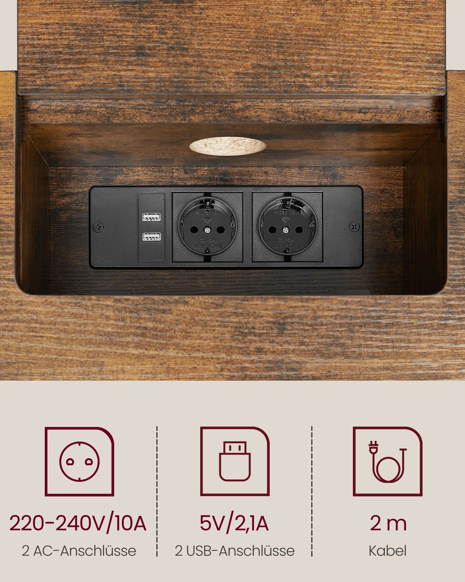 Konsolet-Tabelle mit Sockets-Space-Space-Vintage-Braun-Ink-Schwarz