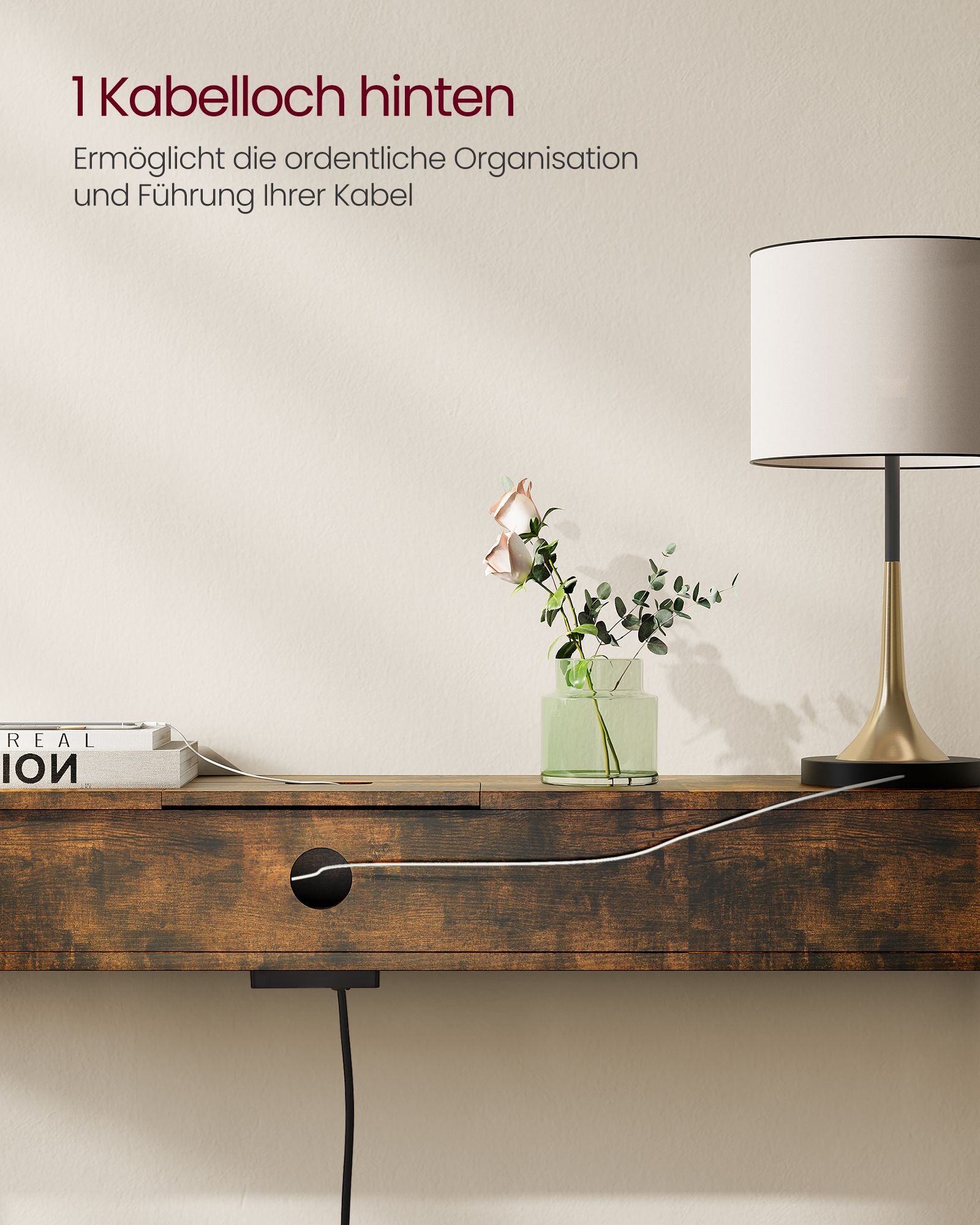 Konsolet-Tabelle mit Sockets-Space-Space-Vintage-Braun-Ink-Schwarz