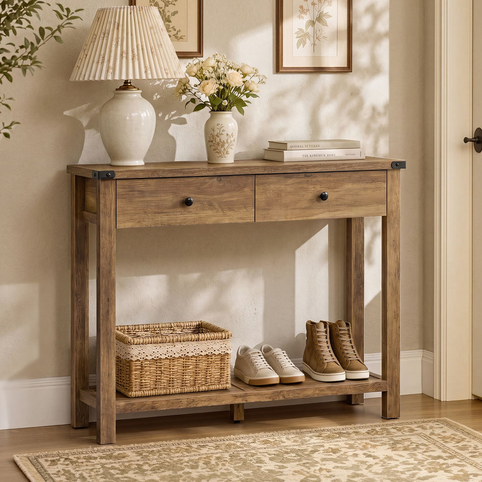 Sidetable - Smal met Schuifladen - Aardbruin - 100 x 24 x 76 cm