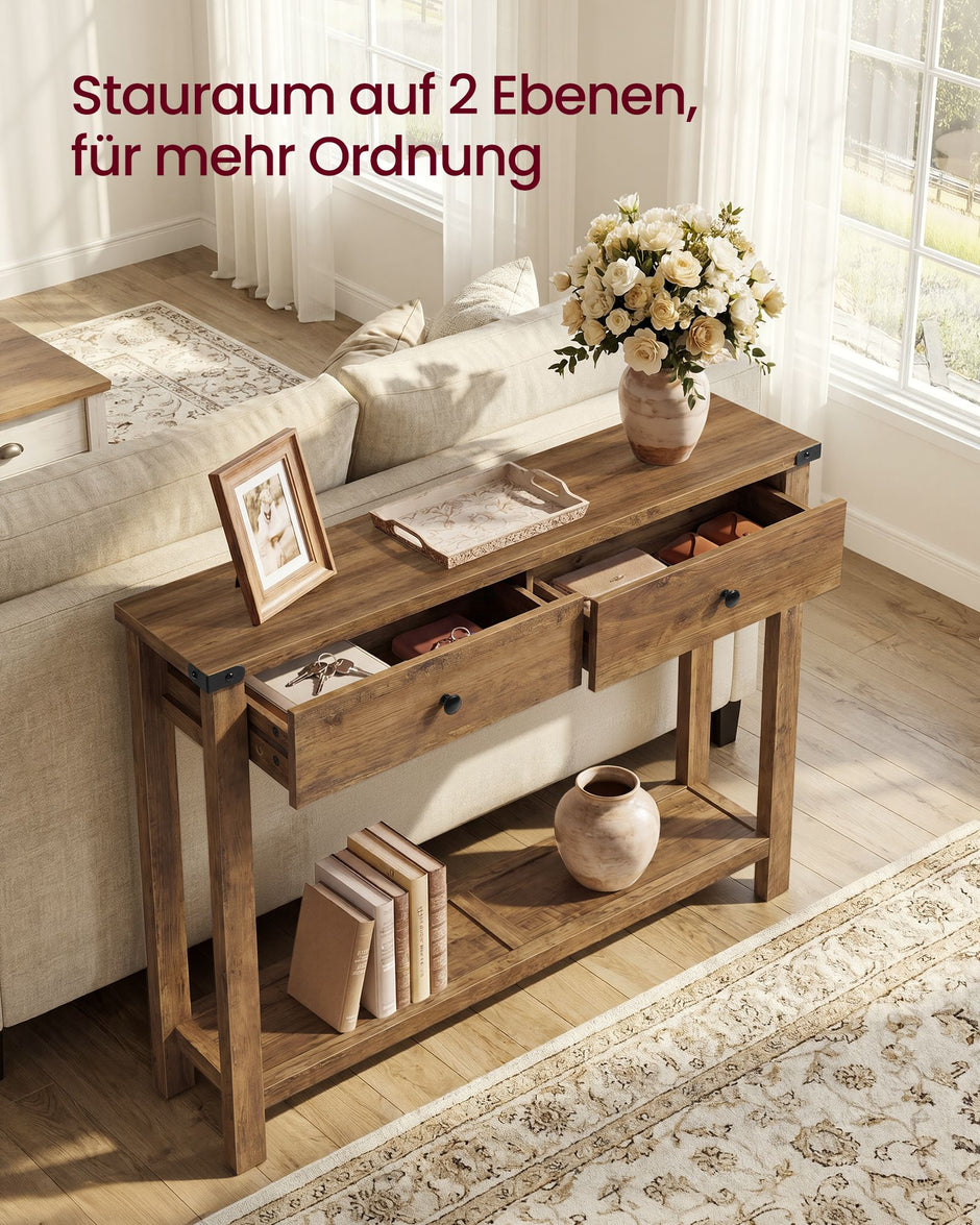 Sidetable - Smal met Schuifladen - Aardbruin - 100 x 24 x 76 cm