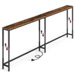 Sidetable met Stopcontact – In Hoogte Verstelbaar – 200 cm – Smal – Rustiek Bruin en Zwart