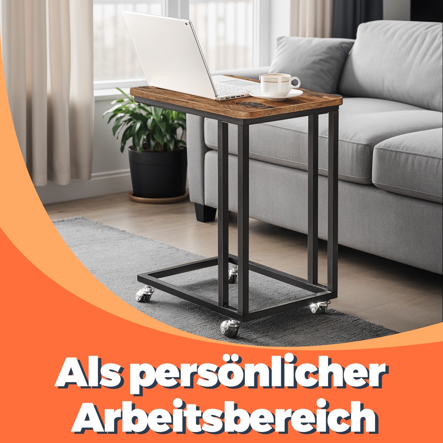 Seitentisch auf Rädern-C-förmigen Couchtisch, industrielles Design