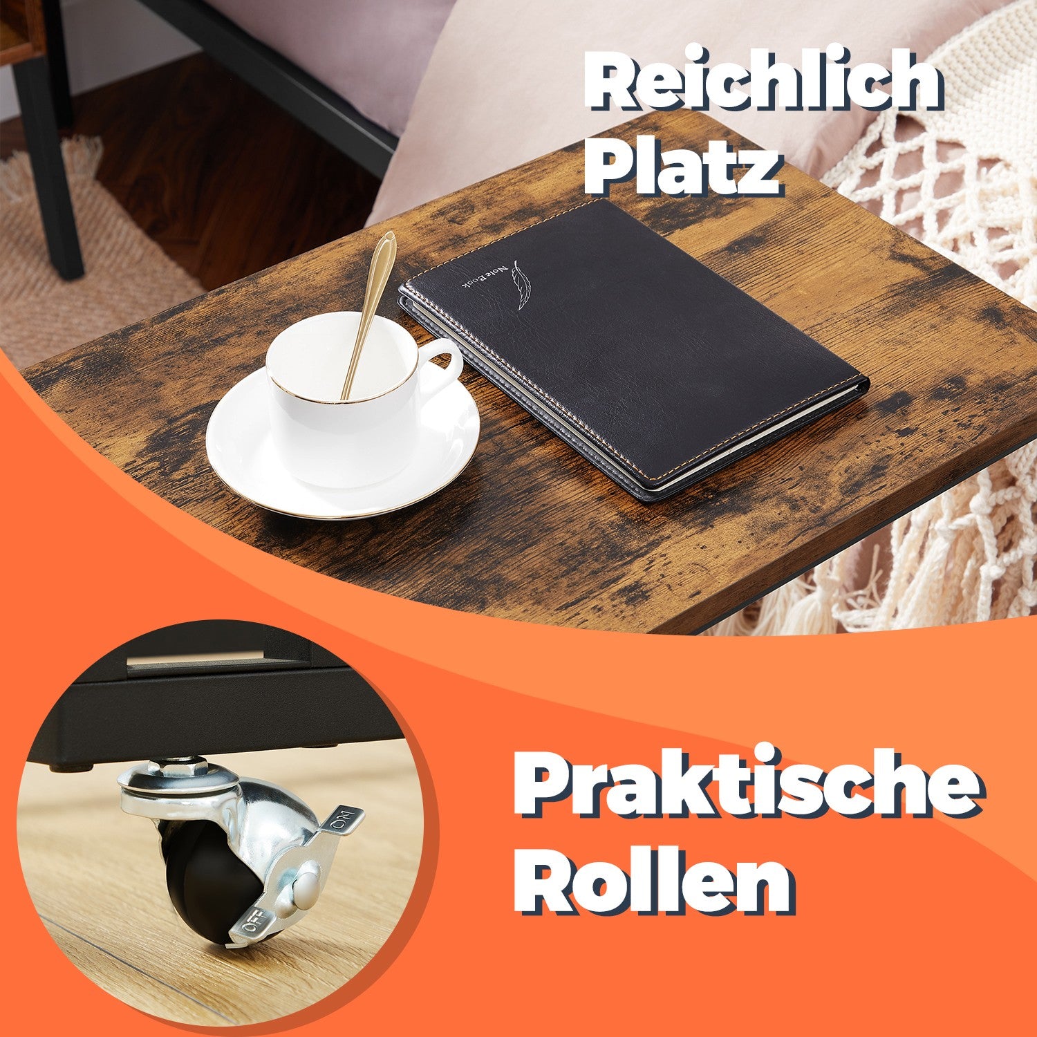 Seitentisch auf Rädern-C-förmigen Couchtisch, industrielles Design