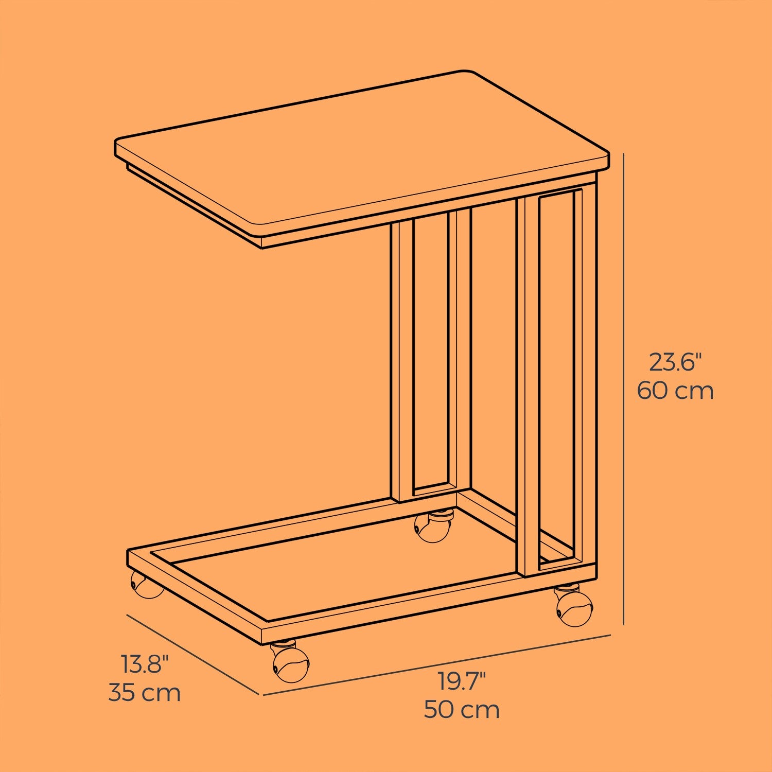 Seitentisch auf Rädern-C-förmigen Couchtisch, industrielles Design