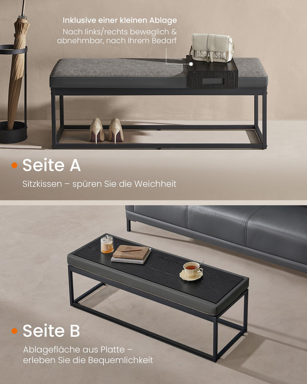 Heimbank mit Stauraum - künstliches Leder - zeitloses Design