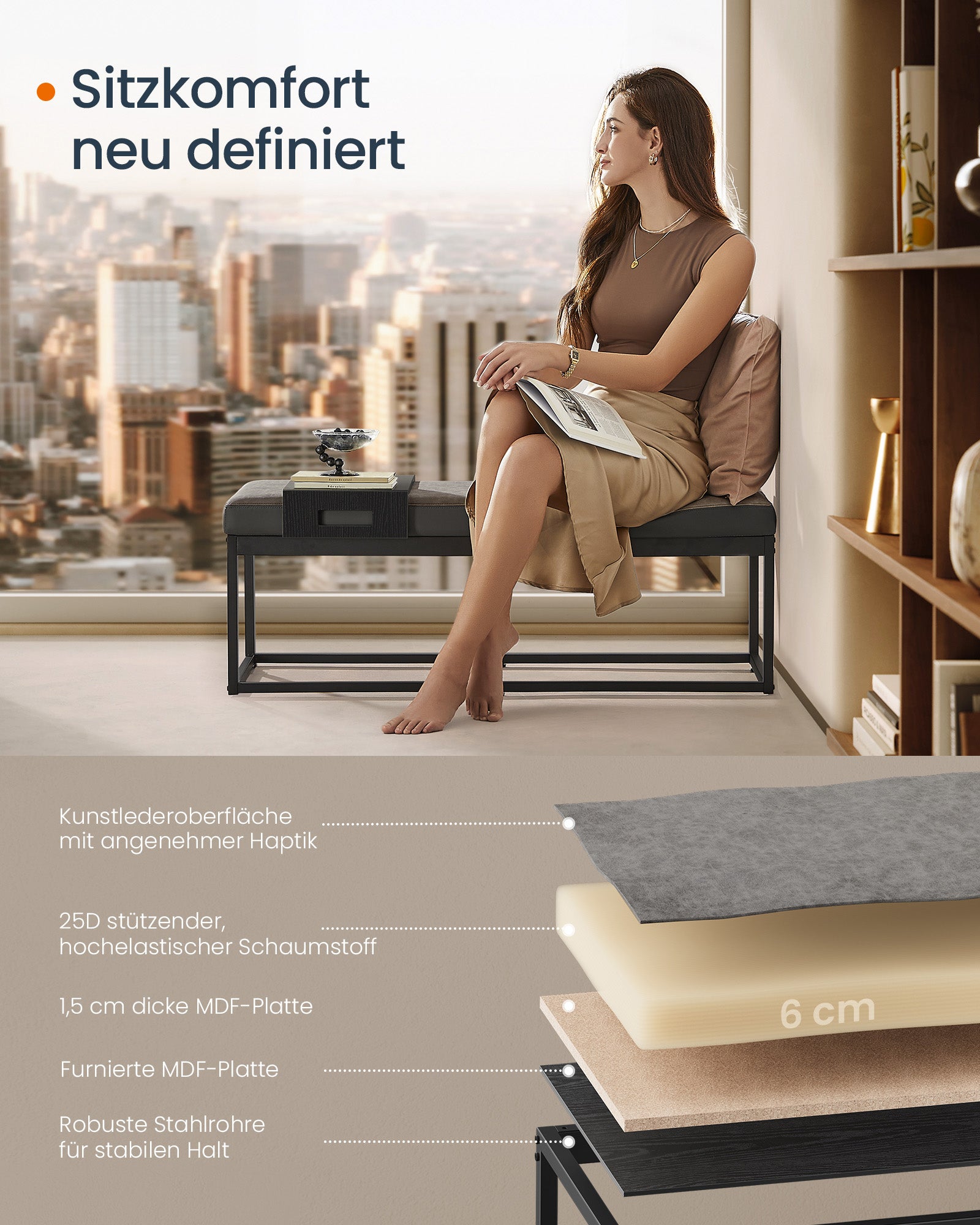 Heimbank mit Stauraum - künstliches Leder - zeitloses Design