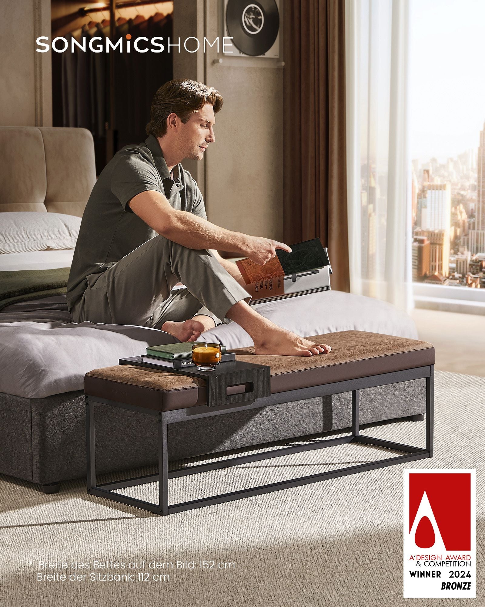 Heimbank mit Stauraum - künstliches Leder - zeitloses Design