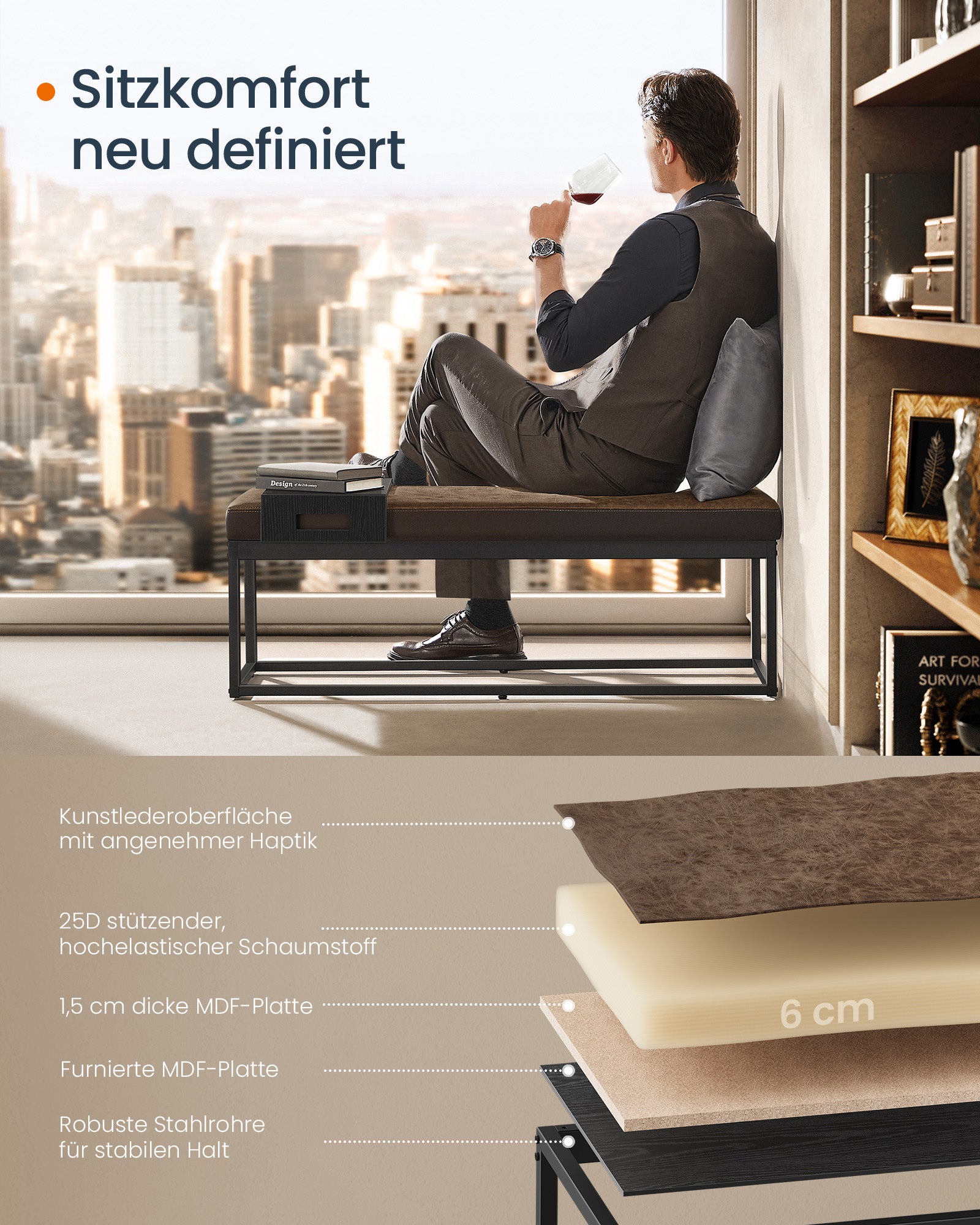 Heimbank mit Stauraum - künstliches Leder - zeitloses Design