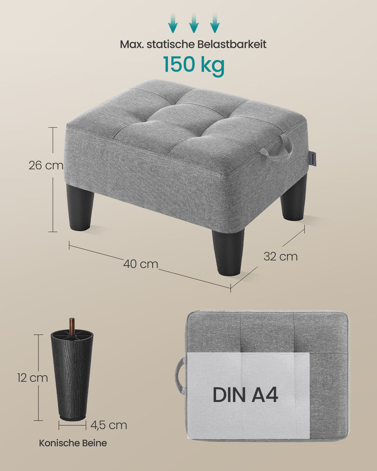 Zitkrukje met Opbergruimte – Linnenlook – Draaggreep – Tot 150 kg – Duifgrijs