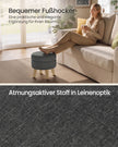 Poef met Opbergruimte – Rond – Linnenlook – Houten Poten – Leigrijs