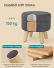 Poef met Opbergruimte – Rond – Linnenlook – Houten Poten – Leigrijs